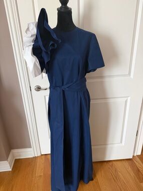 Navy dress with Ruffle Sleeve and Bow